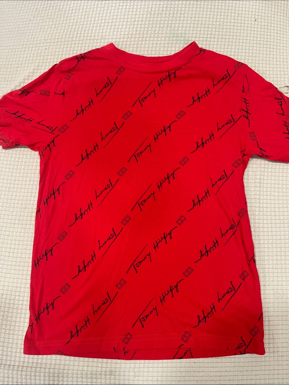 Boys Tommy Hilfiger Red Tee with Black Script Print